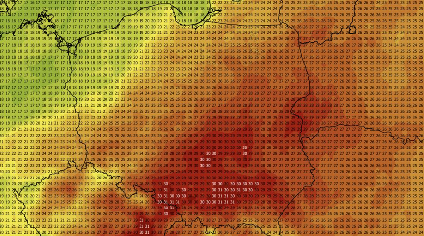 Temperatura maksymalna 09.09 (ECMWF)