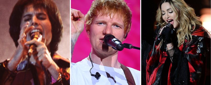 Freddie Mercury, Ed Sheeran, Madonna
