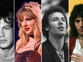 Na zdjęciu czterech znanych artystów: Mick Jagger, Taylor Swift, Bruce Springsteen, Freddie Mercury.