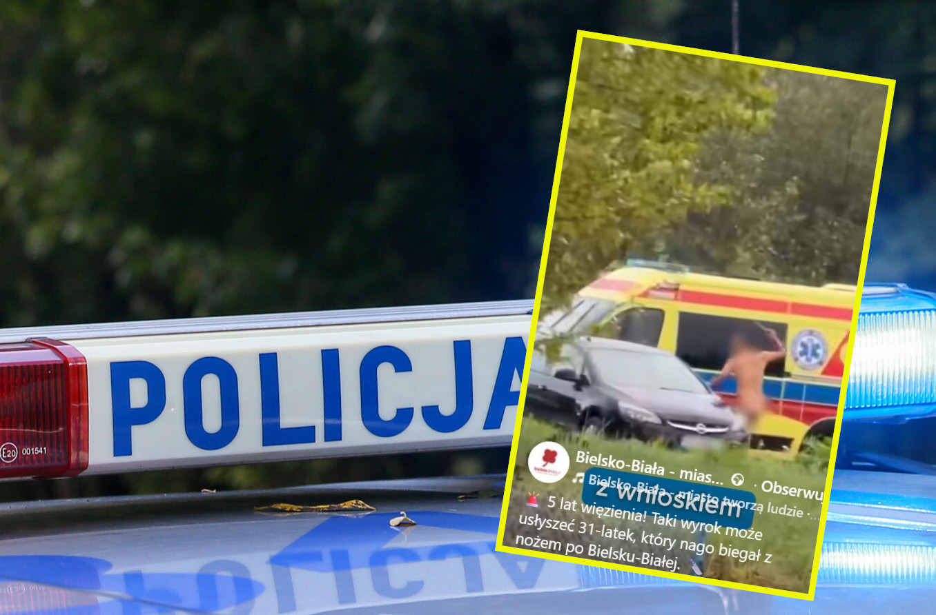 Szokujące sceny na ulicach Bielska-Białej. Biegał nago z nożem i rzucał nim w samochody
