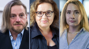 Trzy osoby na zdjęciu: mężczyzna z długimi włosami, kobieta w okularach i młodsza kobieta.