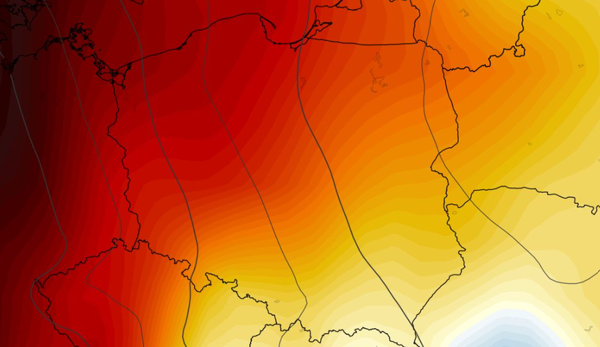 Anomalia temperatury mierzona na poziomie ciśnienia 850 hPa 30.09