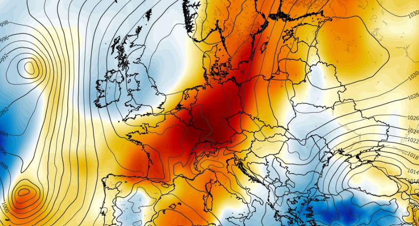 Anomalia temperatury mierzona na poziomie ciśnienia 850 hPa 28.09