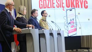 Konferencja prasowa na temat nowej aplikacji z mapą punktów schronienia w 2025 r.