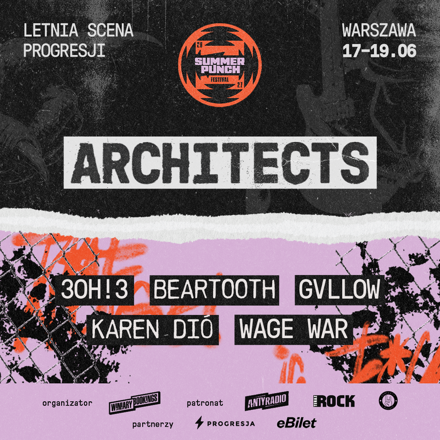 Plakat festiwalu Summer Punch z nazwami zespołów i datami 17-19.06 w Warszawie.