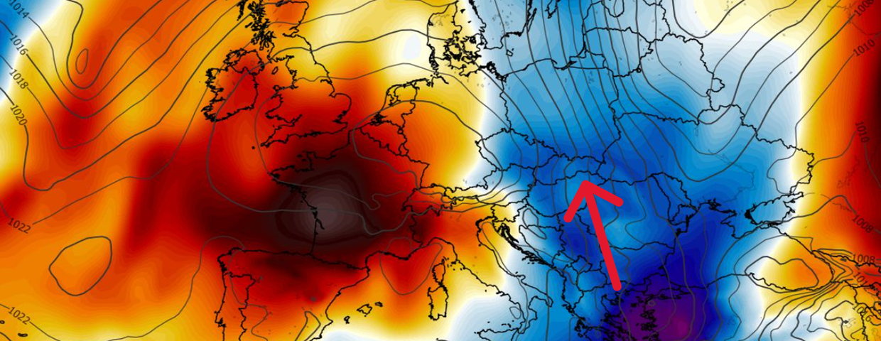 Anomalia temperatury na poziomie ciśnienia 850 hPa 20.10 (ECMWF)