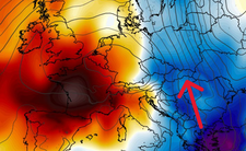 Anomalia temperatury na poziomie ciśnienia 850 hPa 20.10 (ECMWF)