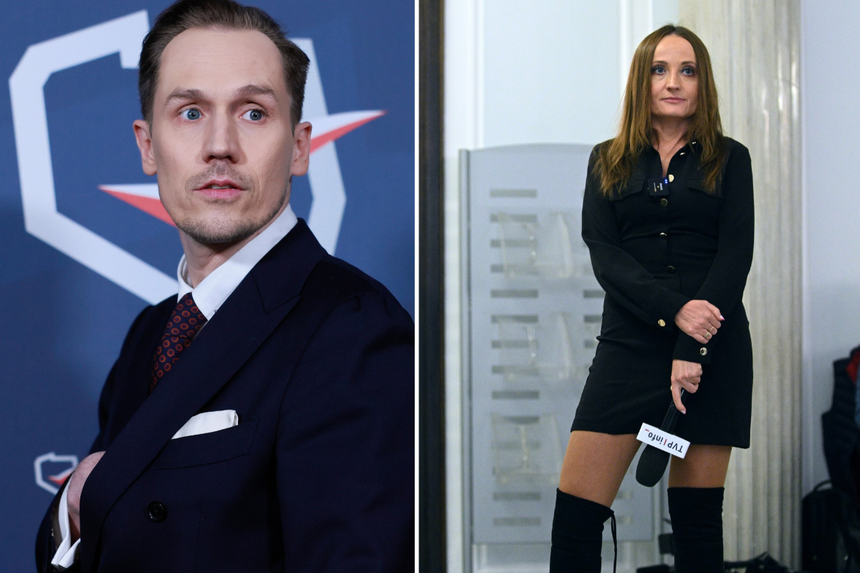 Dwie osoby na zdjęciu: mężczyzna w eleganckim garniturze oraz kobieta w czarnej sukience.