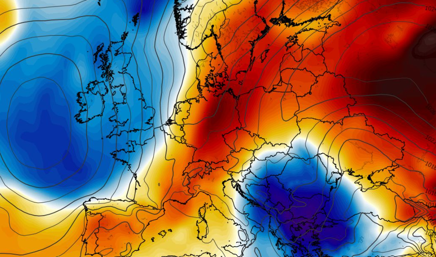 Anomalia temperatury na poziomie ciśnienia 850 hPa 16.0 (ECMWF)
