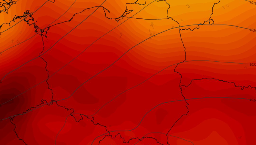 Anomalia temperatury mierzona na poziomie ciśnienia 850 hPa 27.10 (ECMWF)