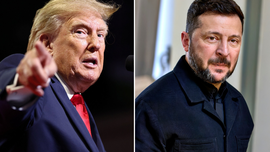 Na zdjęciu po lewej Donald Trump, po prawej Wołodymyr Zełenski. Obaj mężczyźni w poważnych pozach.