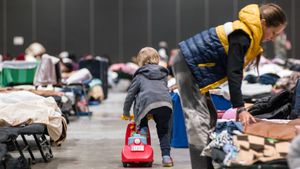 Punkt recepcyjny Global Expo w Warszawie dla uchodźców z Ukrainy, Warszawa 19.04.2022 r.