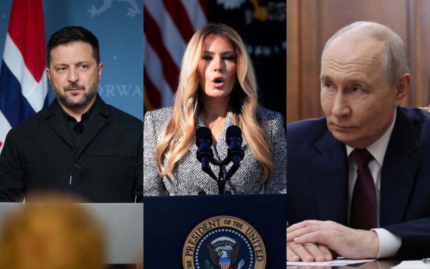 Zełenski, Melania Trump, Putin