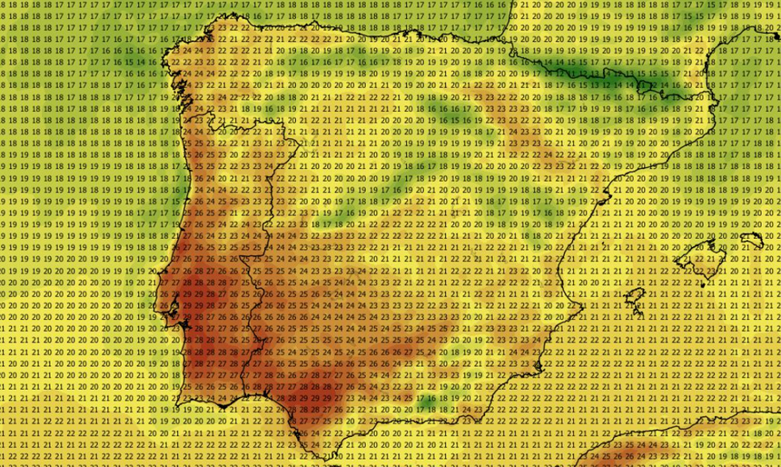 Temperatura maksymalna 30.10 (ECMWF)