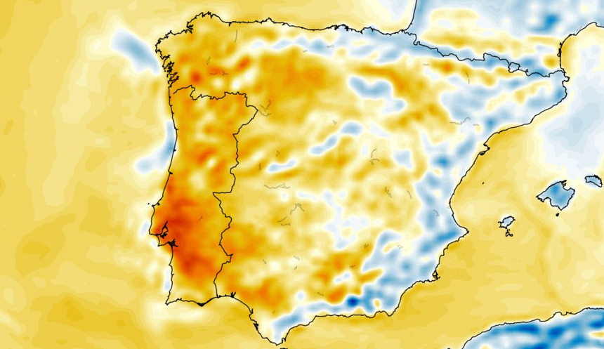 Anomalia temperatura  mierzona na wysokości 2 m nad powierzchnią gruntu 30.10 (ECMWF)