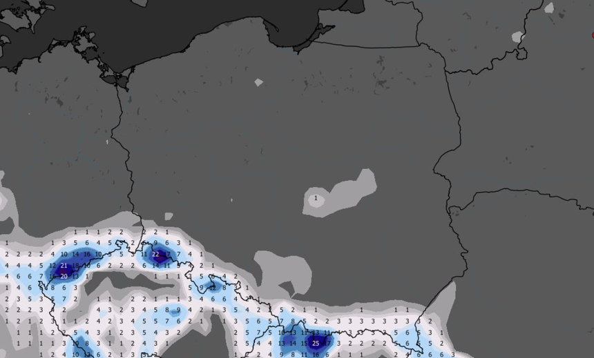 Grubość pokrywy śnieżnej 13.11 (GFS)