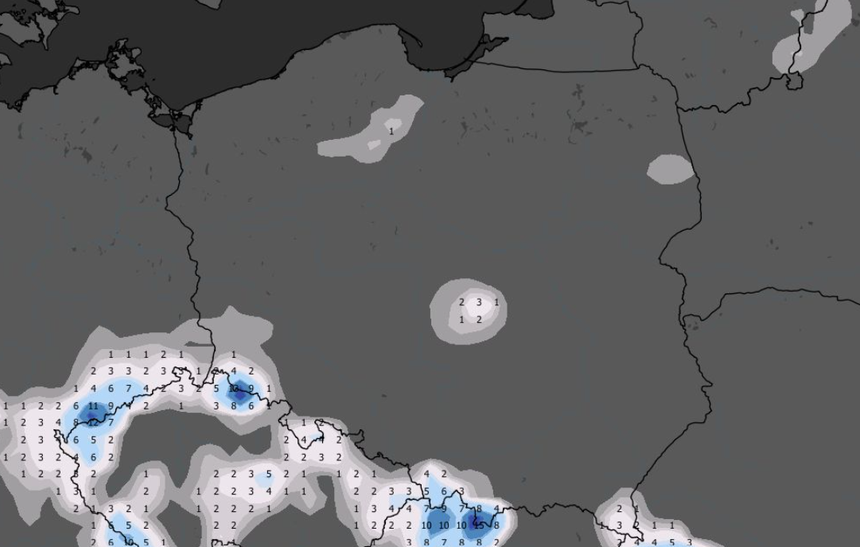 Grubość pokrywy śnieżnej 11.11 (GFS)