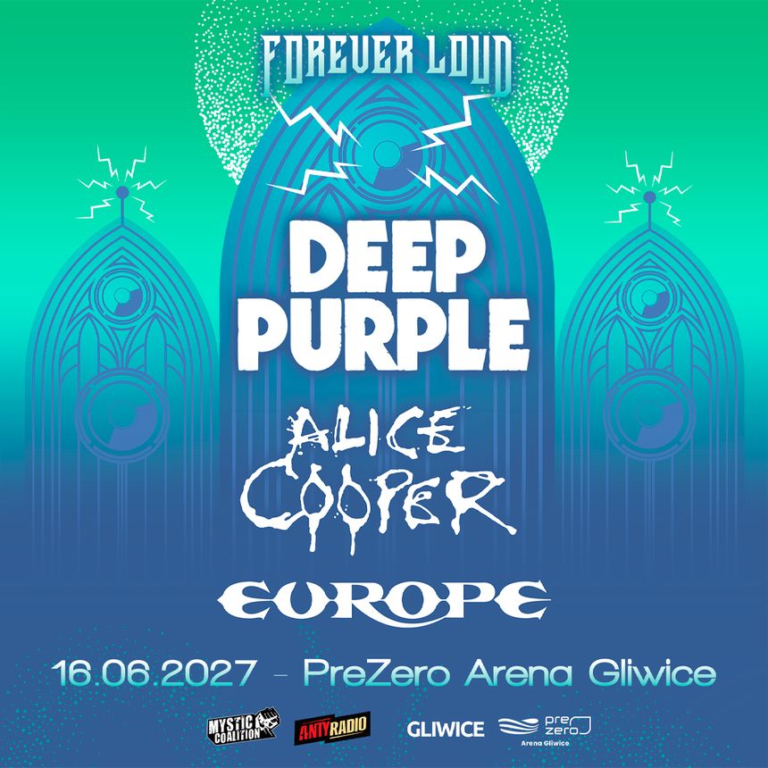 Plakat koncertu z nazwiskami zespołów: Deep Purple, Alice Cooper i Europe, data 16.06.2027.