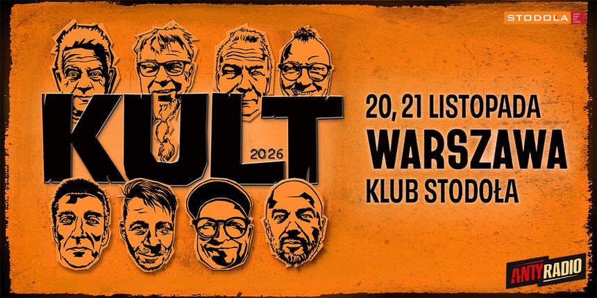 Plakat zapraszający na koncert zespołu Kult w Warszawie, 20-21 listopada w klubie Stodoła.