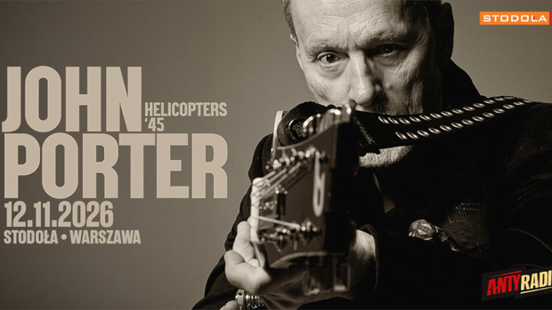 Na zdjęciu znajduje się John Porter z gitarą. Plakat koncertu 12.11.2026 w Stodole, Warszawa.