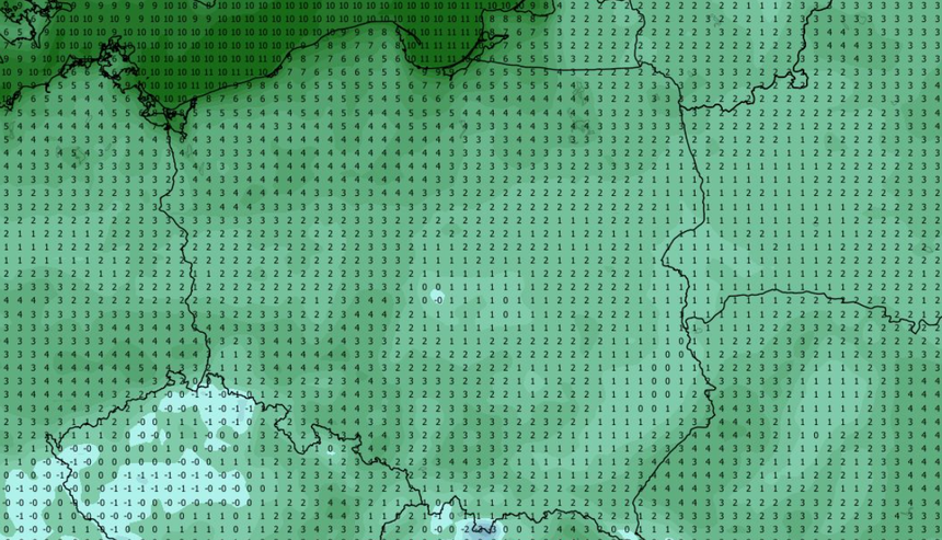 Temperatura minimalna 04.11 o 06:00 (ECMWF)