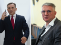 Dwa mężczyźni w garniturach, jeden rozmawia przez telefon, drugi patrzy w kierunku kamery.