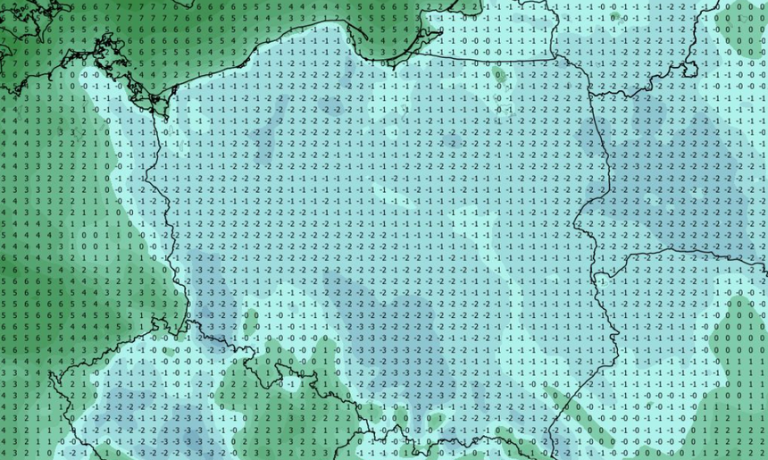 Temperatura minimalna 11.11 o 12:00 (ECMWF)